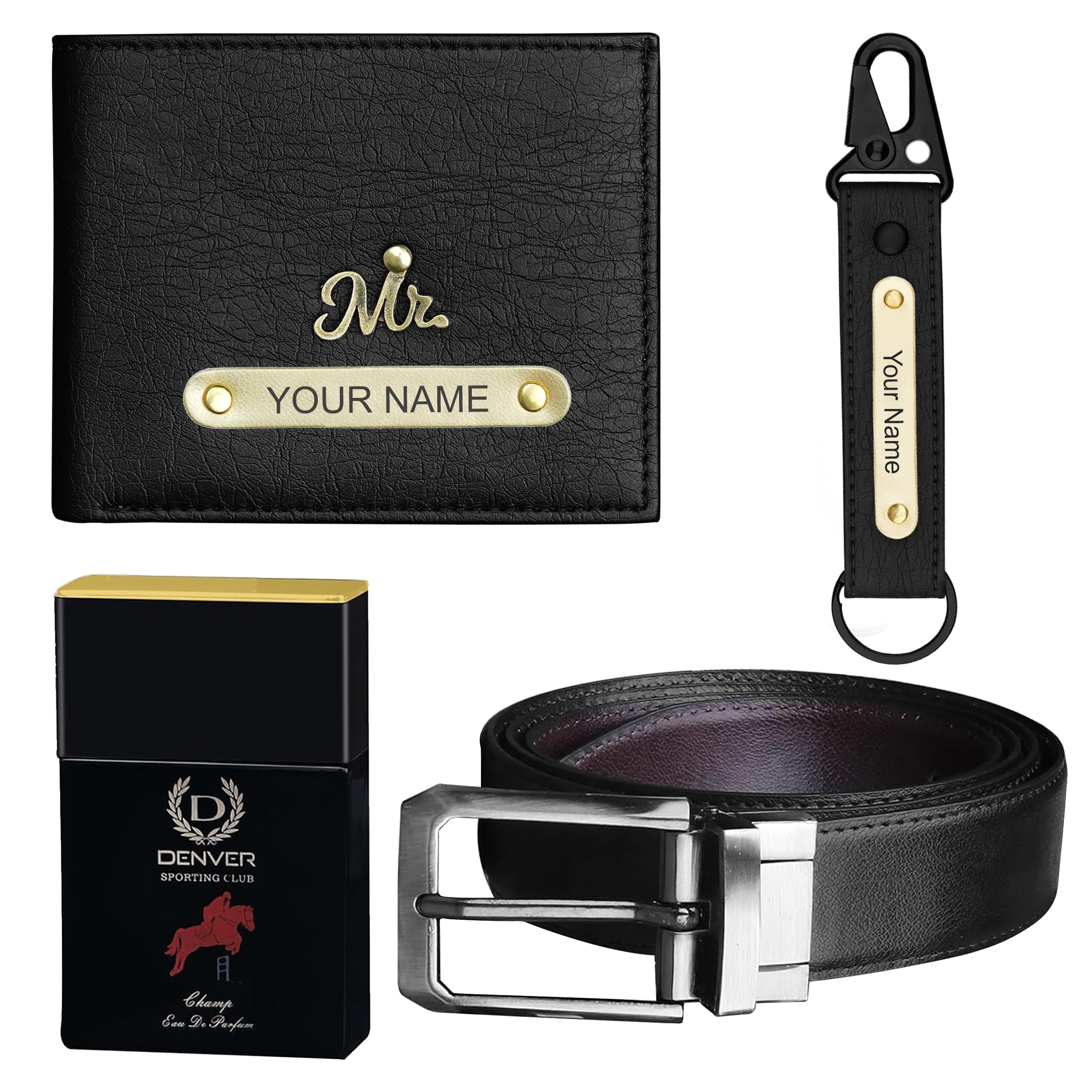 Essential Leather Wallet with Keychain Belt & Perfume Gift Set for Him (Black)-image-25
