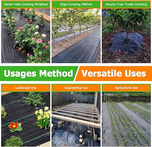 Miniatura 17 de Tela de barrera de malezas de 4 x 50 pies, resistente, 3.2 onzas, tapete de control de malezas de alta calidad con 20 clavijas de seguridad