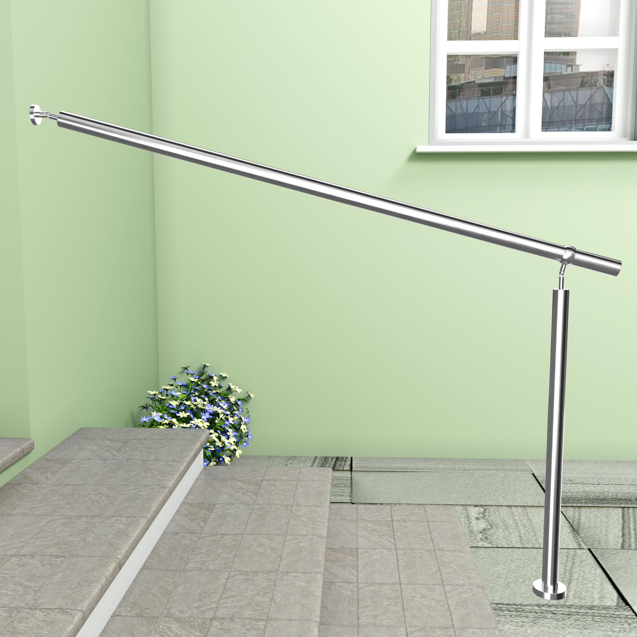 AICA Barandilla de escalera, Barandilla de entrada de acero inoxidable, ángulo de montaje ajustable, montaje en pared y suelo, para entradas, pasillos, interior y exterior, Plateado, 120x95 cm
