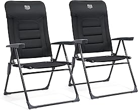 TIMBER RIDGE Garden Chairs, High-Backed Chairs, Adjustable 7-Way Aluminium Folding Chair, Padded, 150 kg, with Armrests and Headrest, Breathable, Foldable Camping Chair, Balcony Chair, Folding Chair,