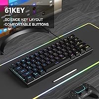 Vista 5 de MageGee Teclado mini 60% para juegos, retroiluminado RGB de 61 teclas ultra compacto, TS91 ergonómico, impermeable, sensación mecánica, teclados