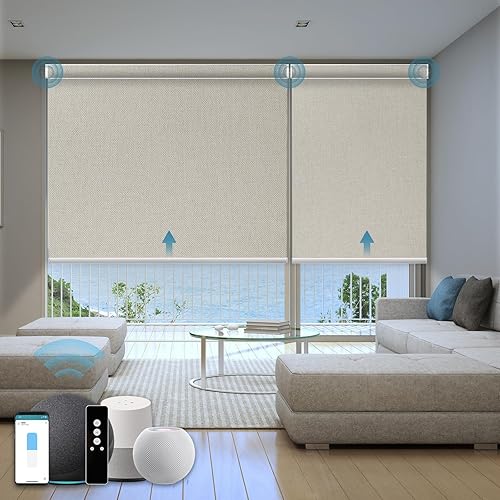 WEFFORT Persianas inteligentes motorizadas con control remoto, persiana enrollable opaca automática compatible con Google Home y Alexa, Apple