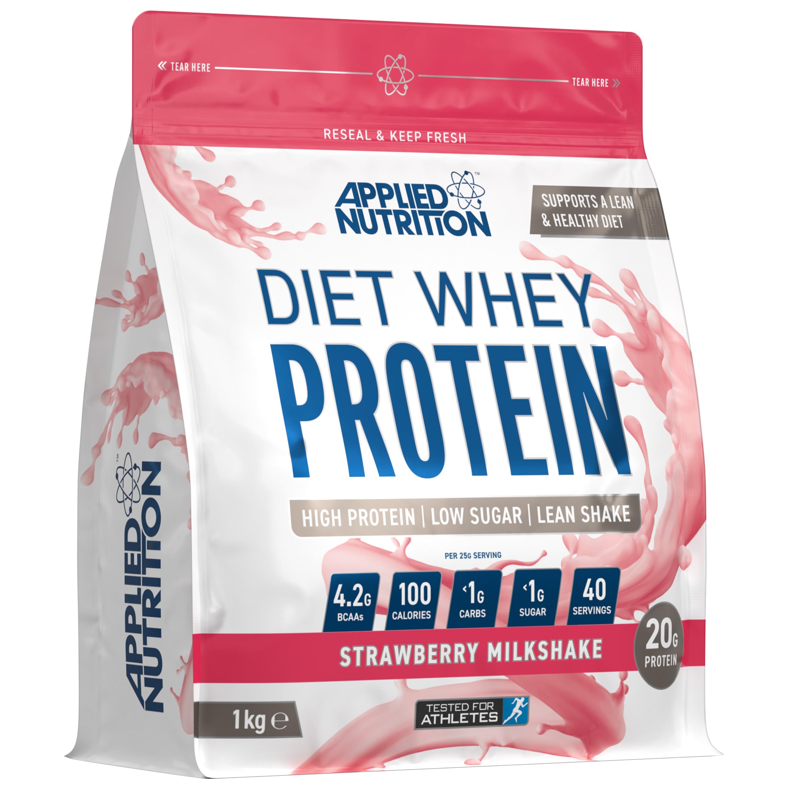 Applied NutritionDiet Whey - High Protein Powder Supplement, Low Carb & Sugar, for Weight Management with CLA, L Carnitine, Green Tea (1kg - 40 Servings) (Strawberry Milkshake)