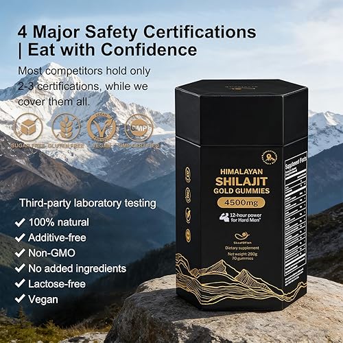 Miniatura 6 de Gomitas Shilajit orgánicas puras del Himalaya con Ashwagandha y musgo marino - Suplemento Shilajit dorado para hombres y mujeres, más de 105