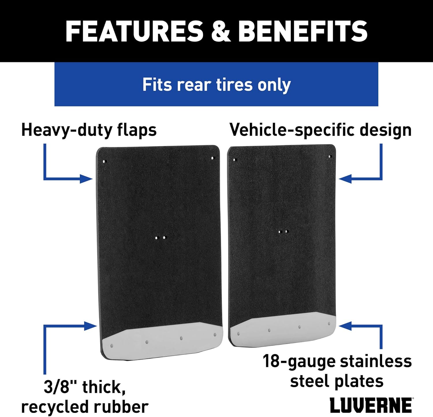 Luverne 251452 Rear Dually 20-Inch x 23-Inch Textured Rubber Mud Guards, Select Chevrolet Silverado, GMC Sierra 2500, 3500 HD, 2 Flaps