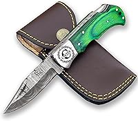 Vista 38 de WINTERFELL Damascus Steel Pocket Folding Knife Handmade Premium Quality Knives 6.5'' Small Pocket Knife for Outdoor, Camping, Hiking Back Lock Blade