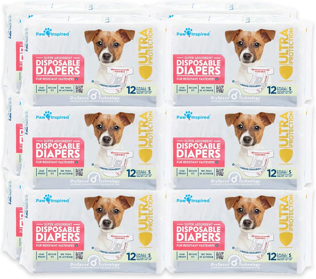 Paw Inspired Disposable Dog Diapers | Female Dog Diapers Ultra Protection | Diapers for Dogs in Heat, Excitable Urination, or Incontinence (12&144 Count) (Small (144 Count))