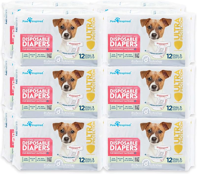 Fraldas Descartáveis para Cadelas Paw Inspired, Tamanho Pequeno, Pacote com 144