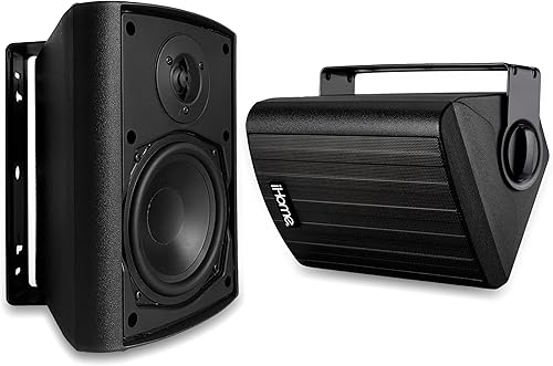 iHome IHSI-W400BT-PR-BLK Altavoces Bluetooth de 4 pulgadas 100 W resistentes a la intemperie, interiores/exteriores, montaje en pared/techo, sonido