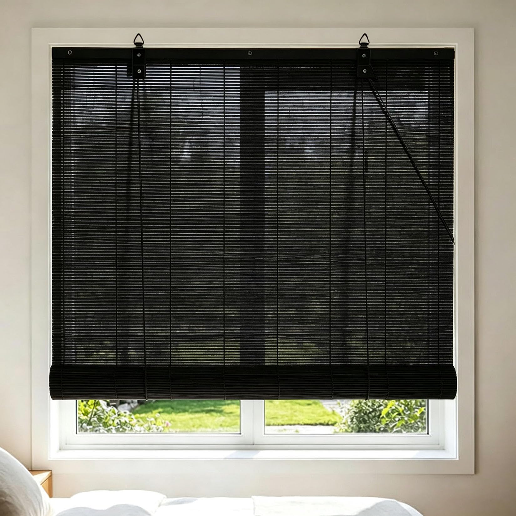 100X170cm Tende a Rullo in bambù Naturale,Tenda a Pacchetto Retrò nero