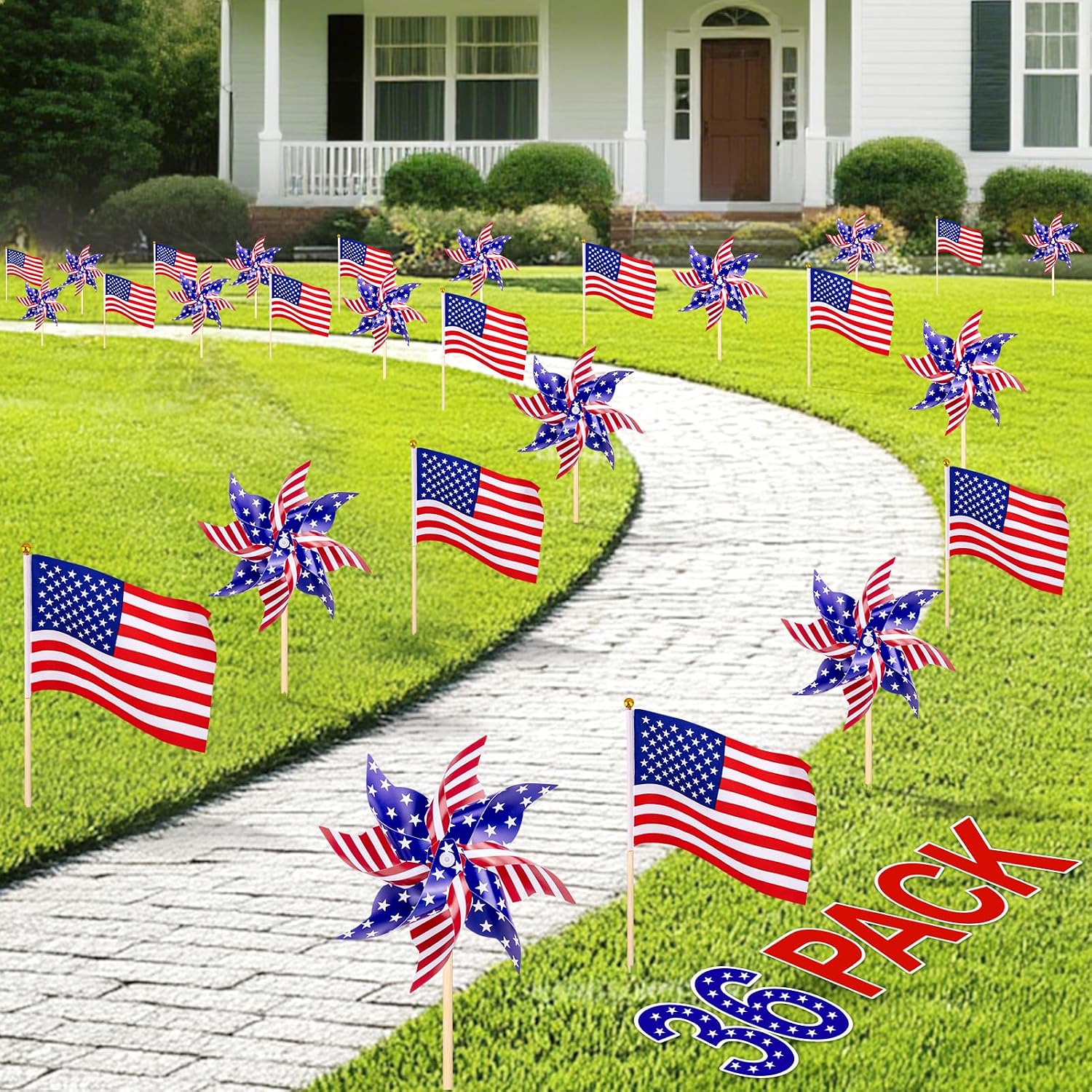 Reflective Patriotic Pinwheels 4th of July Decorations 12 Pack Red White and Blue Windmills Decorations Wind Spinners for Yard Garden,Independence Day, Memorial Day