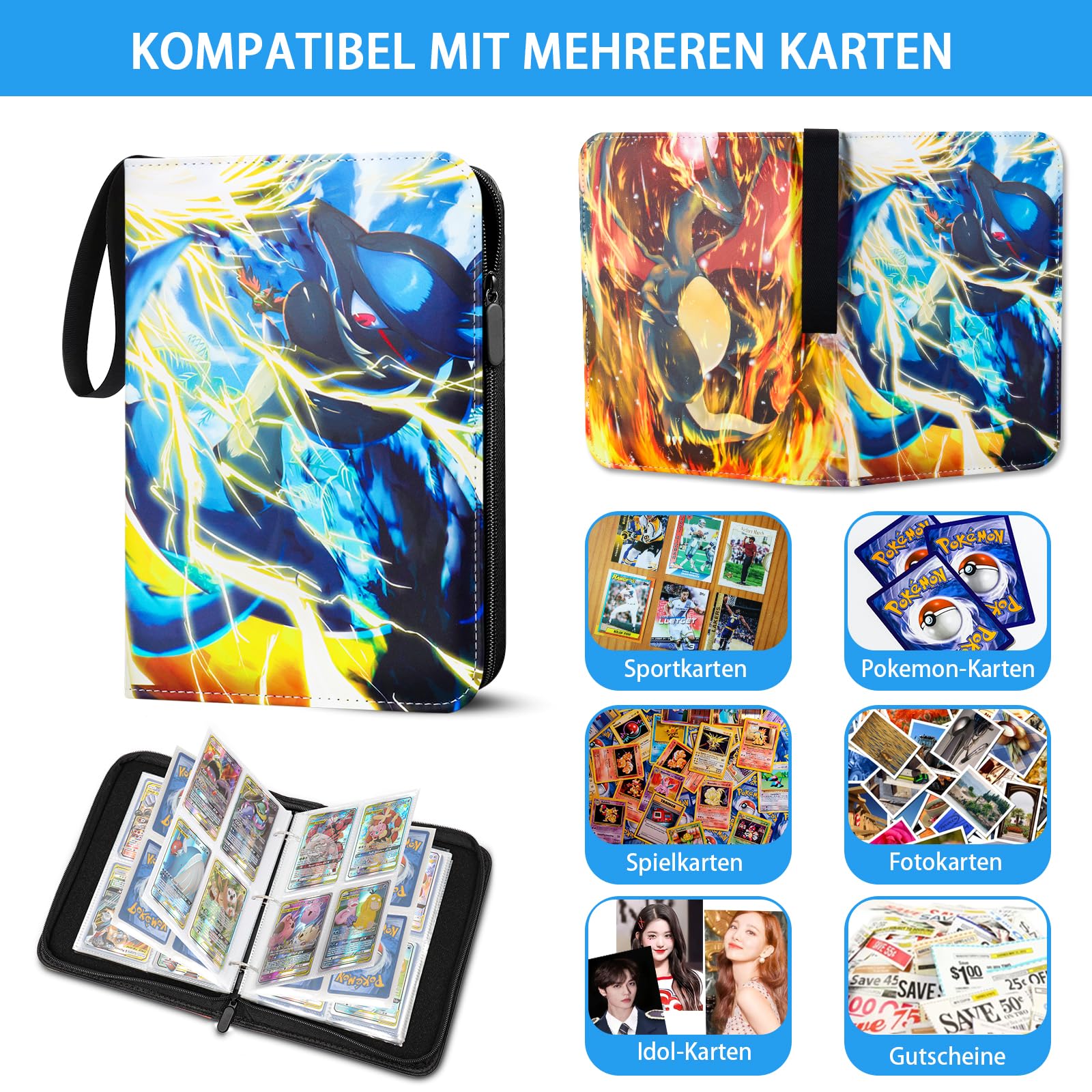 Pokémon Kartenalbum Mit Reißverschluss – 400 Taschen, Wasserdicht & Praktisch