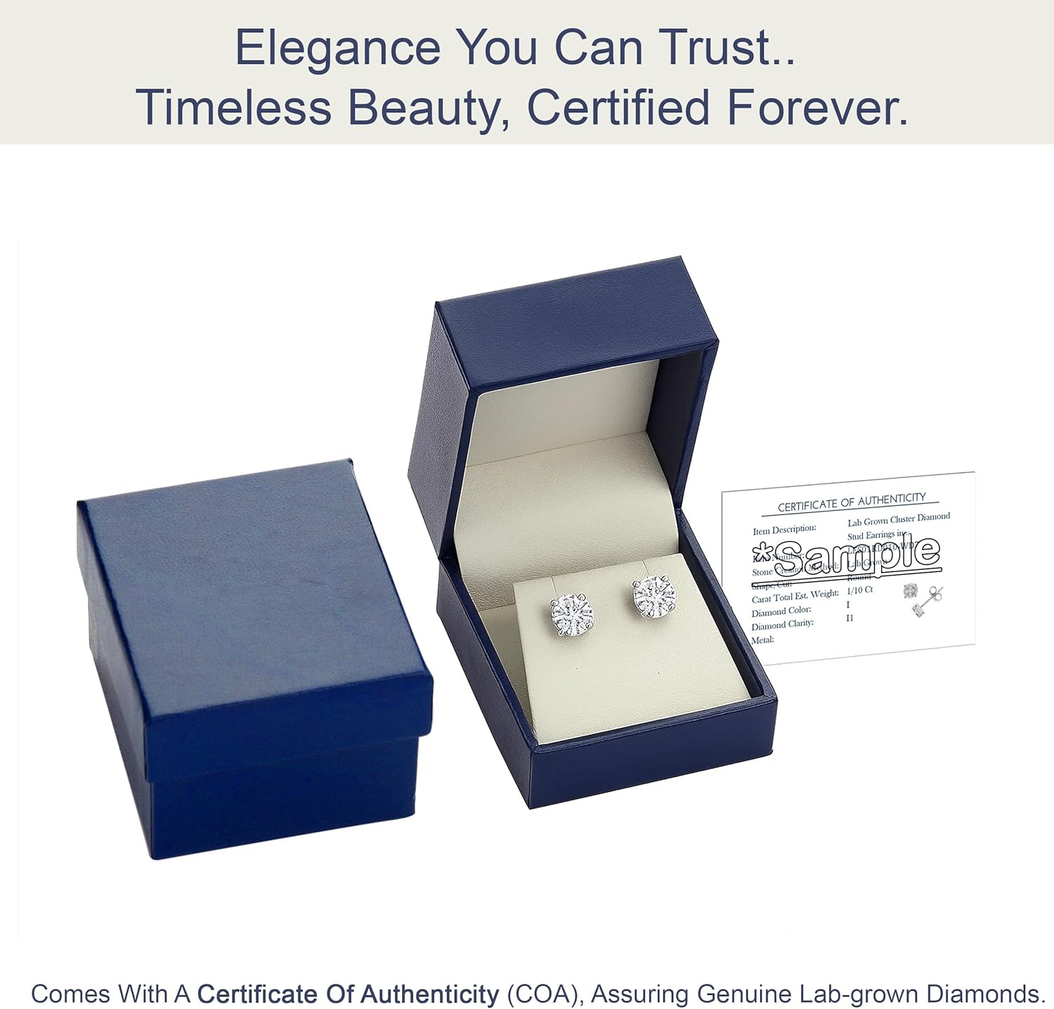 Belacqua Lab Grown Diamond Stud Earrings in 14K White Gold, Round Cut, 1/4 to 4 Carat, F-Color, VS-Clarity, 4 Prong Setting, Push Back, Jewelry for Women, Gift Box Included - Image 7