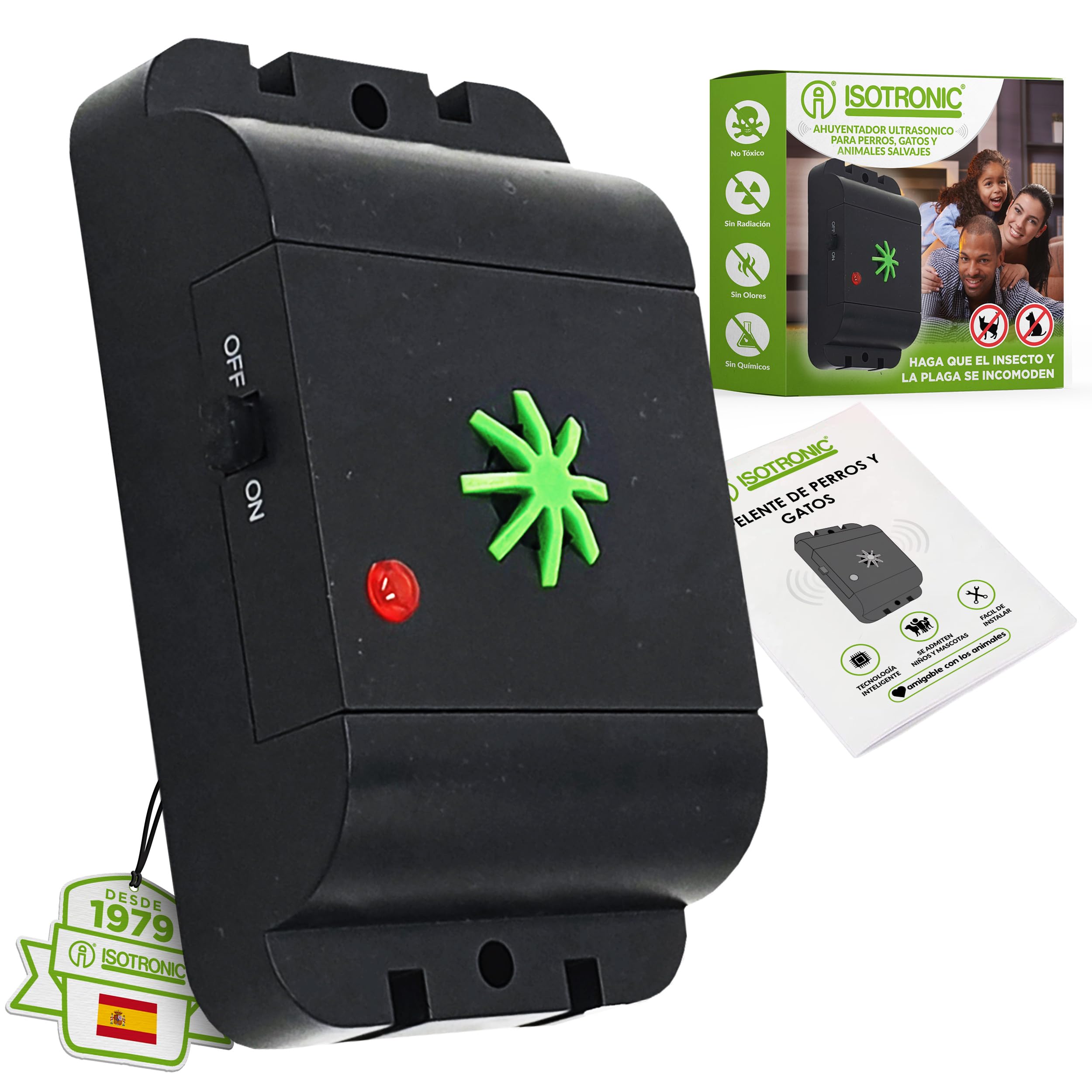 ISOTRONIC Móvil con Ahuyentador Perros y Gatos por ultrasonido para Granero, Jardín, Auto y Garaje, Especialmente Alta frecuencia de Cambio de Tonos, contra Costumbre Efecto