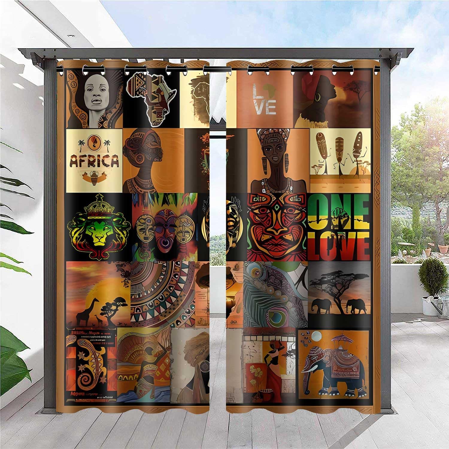 African Patchwork Style Curtains African Black Women Blackout Window Drapes Native African Ethnic Totem Patterns Masks Elephants Giraffes Curtain for Bedroom Living Room 42x84inch CLDWMS0224 - Image 7
