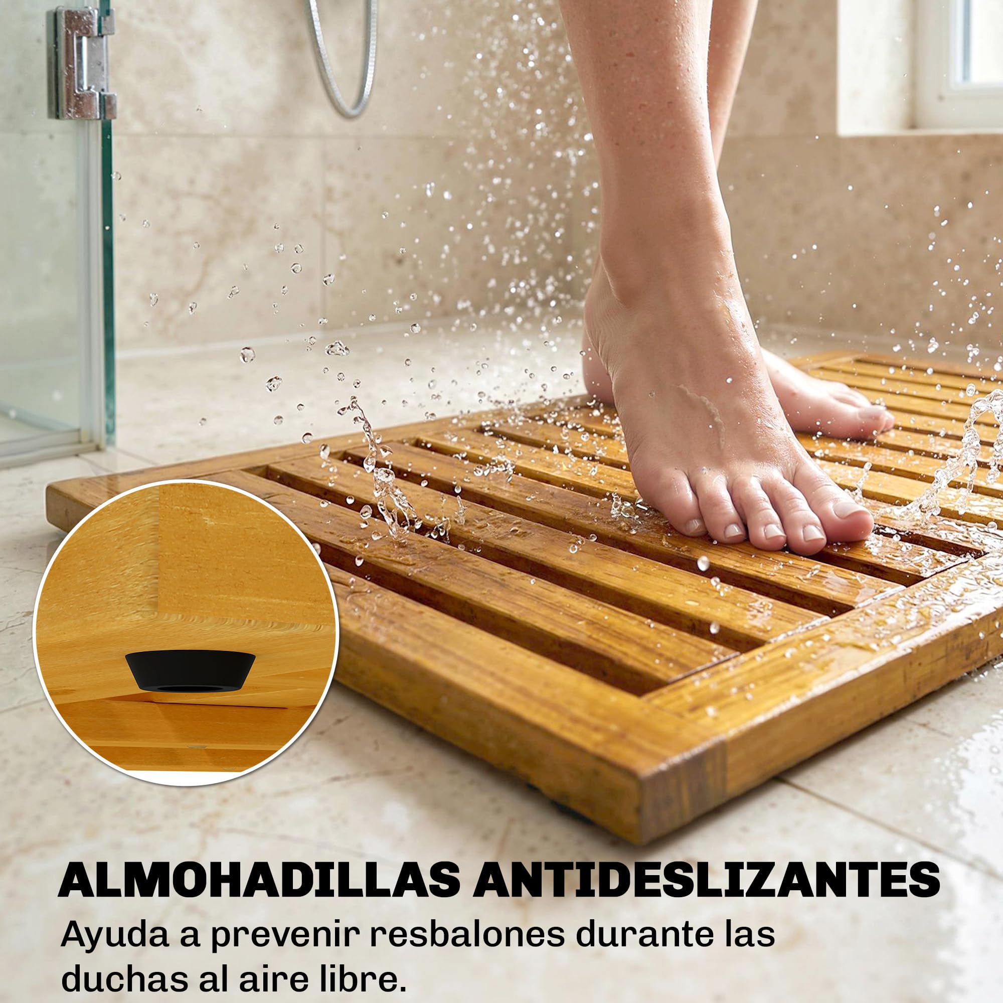 Outsunny Alfombrilla de Ducha de Madera de Acacia, 91x51 cm, Alfombra de Baño Antideslizante con Drenaje, Tarima de Ducha Interior y Exterior, para Baño, SPA, Jardín o Piscina