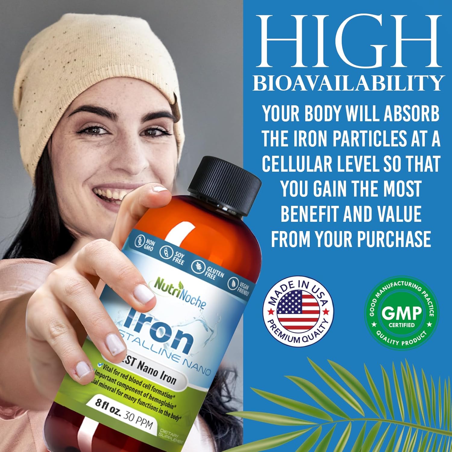 Liquid Iron Supplement for Women - High Potency Sublingual Iron Drops - Vegan Liquid - Tasteless Flavor - Premium Supplement for Men, Women & Kids - 8 Ounces - Nutrinoche - Image 2