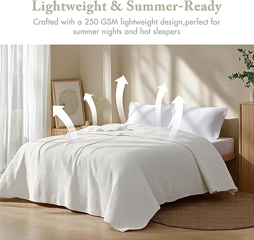 Miniatura 2 de Madison Park Freshspun Basketweave - Manta de algodón de lujo, color crema, 108 x 90 pulgadas, tamaño King, suave, acogedora, 100% algodón, para