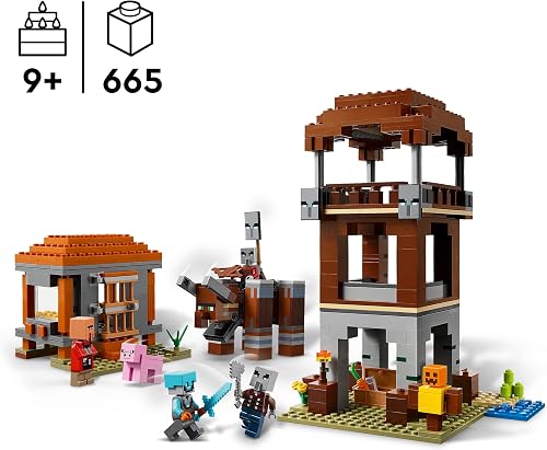 LEGO Minecraft L’Avant-Poste de Pillards et Le Ravageur - Jouet de Construction - Figurine Articulée avec Mâchoires Mordantes & Forteresse de Village - Cadeau pour Gamer, Garçon ou Fille 9 Ans 21278 - 2