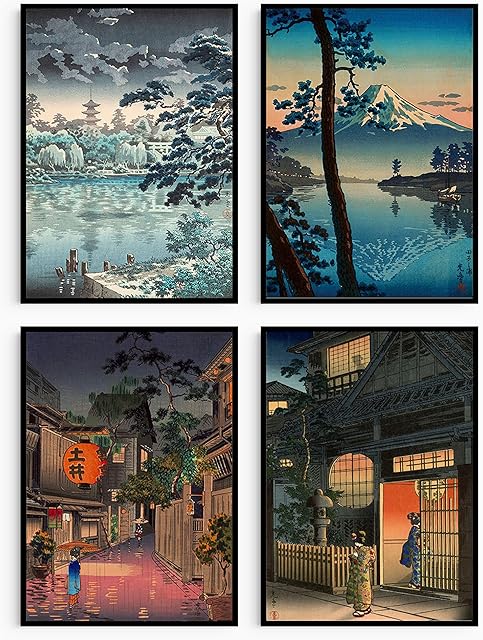 Japanese Set Of 4 Vintage Style Art Japanese Aesthetic Art Koitsu Tsuchiya Gift Print Only | Japan Poster Prints | Wall Art Living Room Bedroom Decor Classic Vintage Poster Prints (8"x10" Inches)