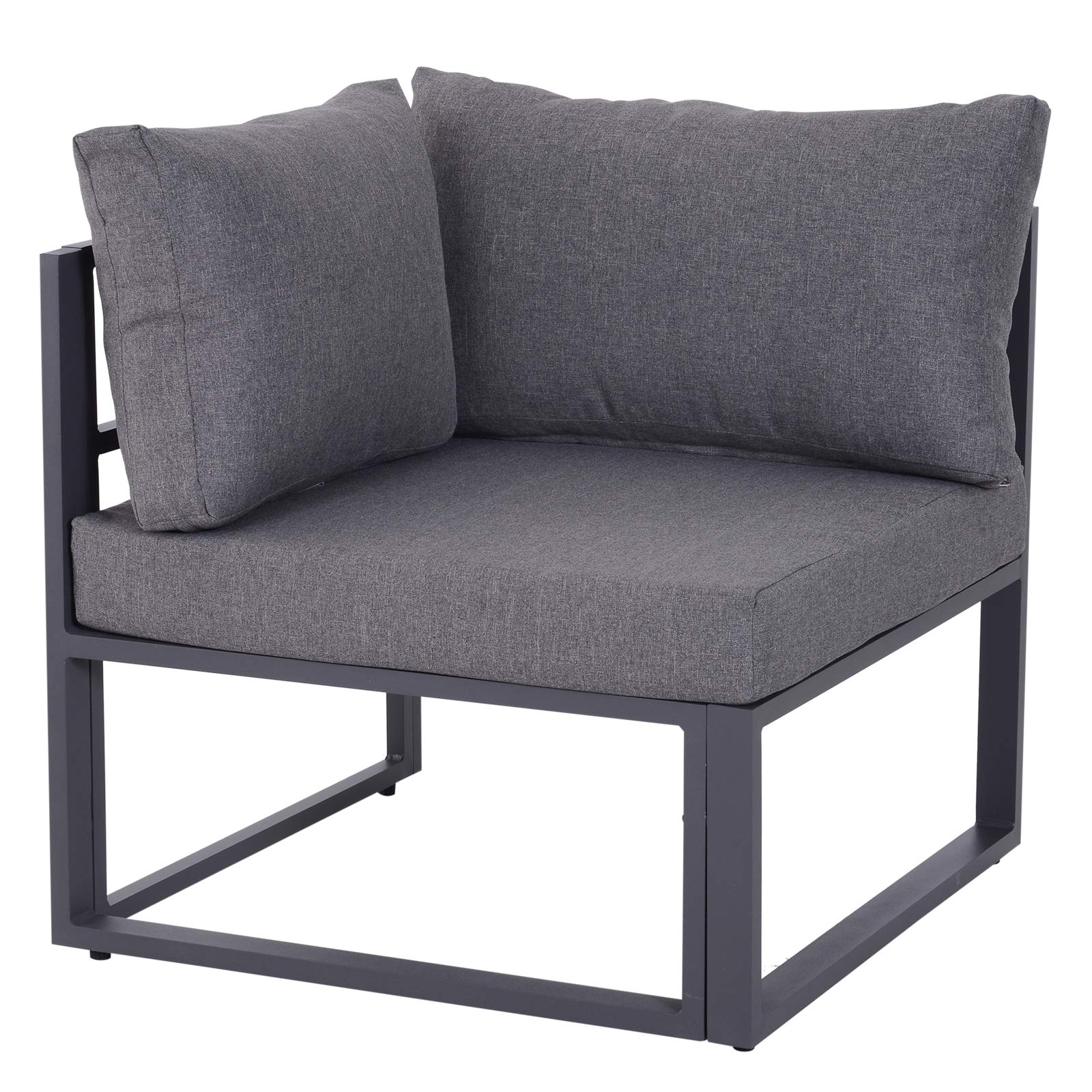 Outsunny 6-TLG. Gartengarnitur Gartenset mit Kissen für 4–5 Personen Grau | Gartensofaset Sitzgruppe Gartenmöbel, Alu+ Polyester + Hartglas, 4 x Sessel, 1 x Ecksofa, 1 x Beistelltisch