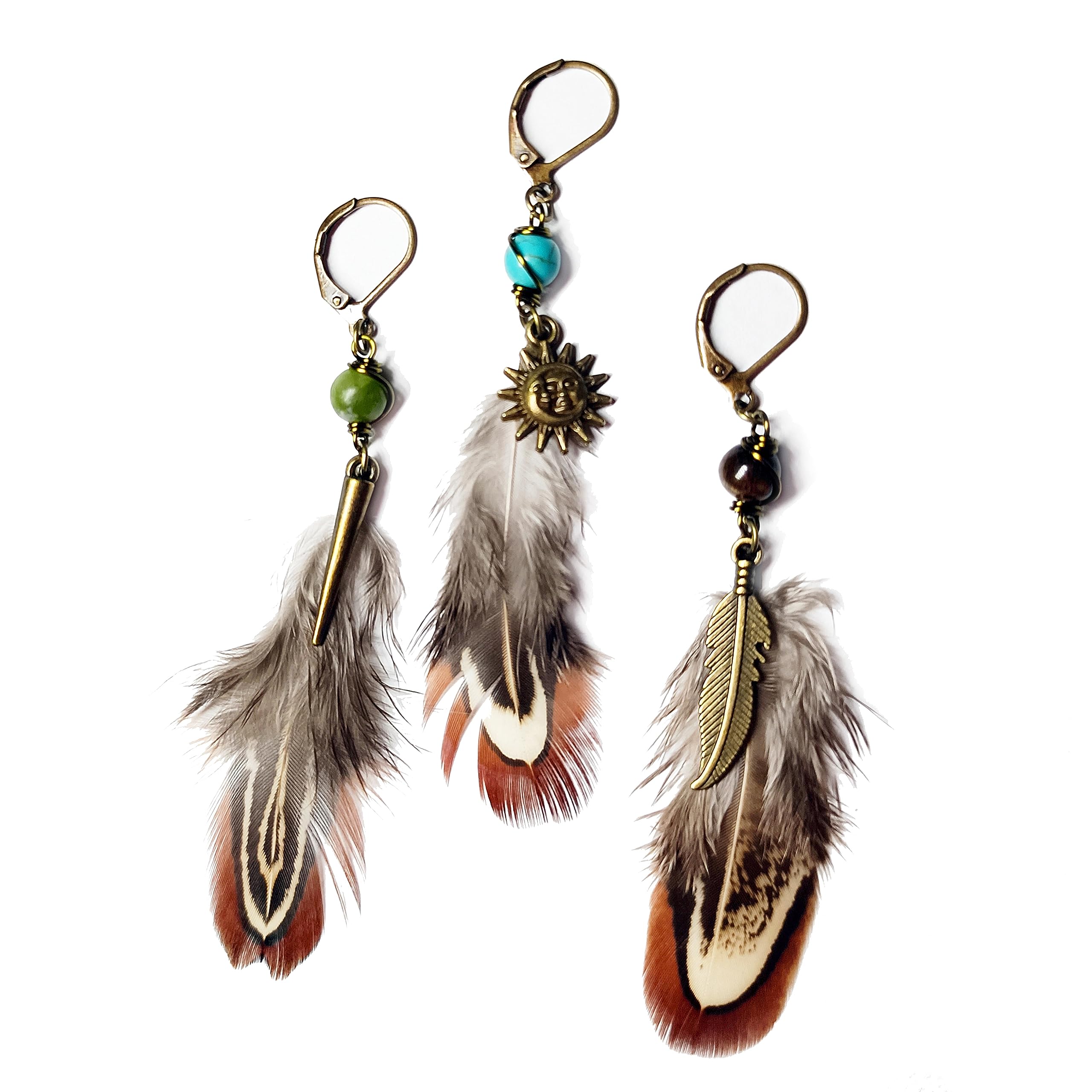 Native American Indian Feather Earring for Men - Single Pirate Style Man Earrings - Dangle Boho Men's Earring Single - Hippie Style Men's Earring