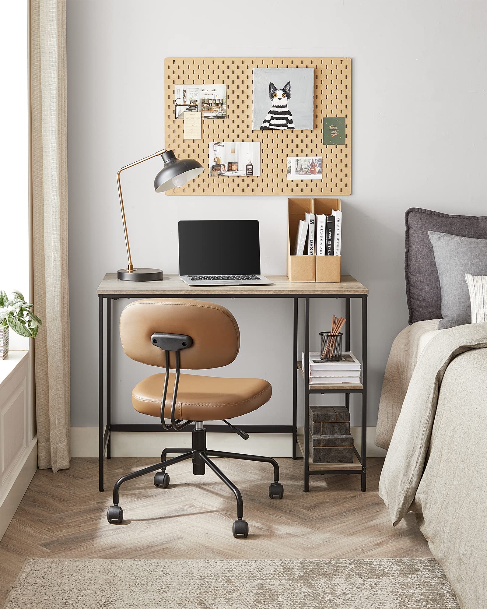 VASAGLE Biurko komputerowe, biurko biurowe, 100 x 50 x 76 cm, styl industrialny, do gabinetu, sypialni, salonu, szary melanż i czarny atrament LWD046B02