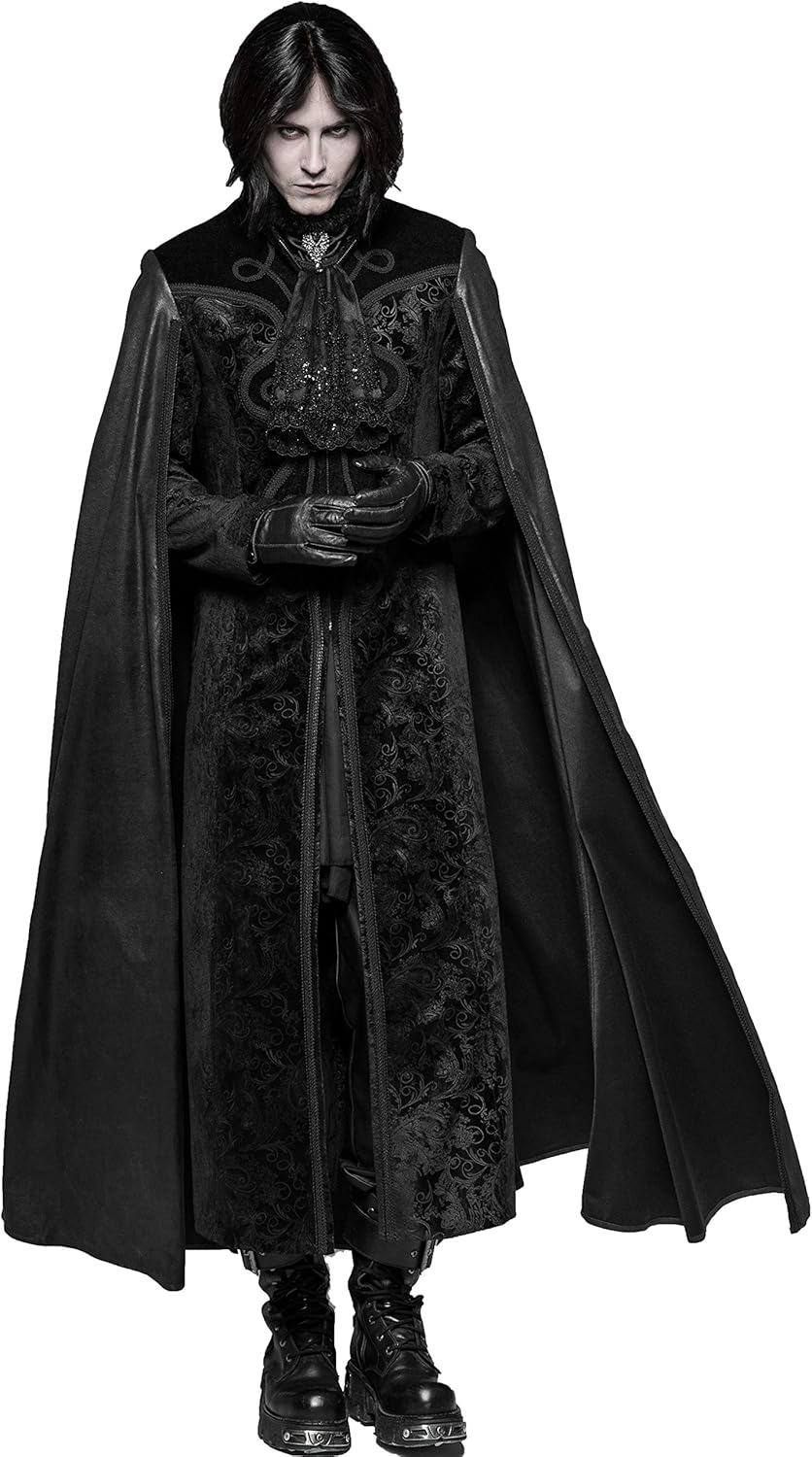 Casaco de Manto de Vampiro Gótico Masculino Punk Rave Preto Longo