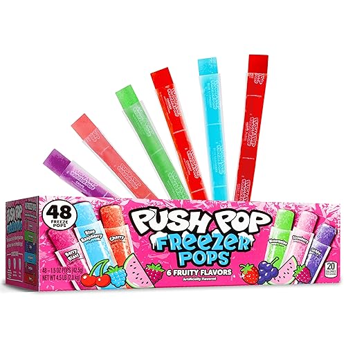Push Pop Freezer Pops - Paquete variado de paletas de hielo envueltas individualmente, 6 sabores afrutados clásicos, paletas de hielo de colores