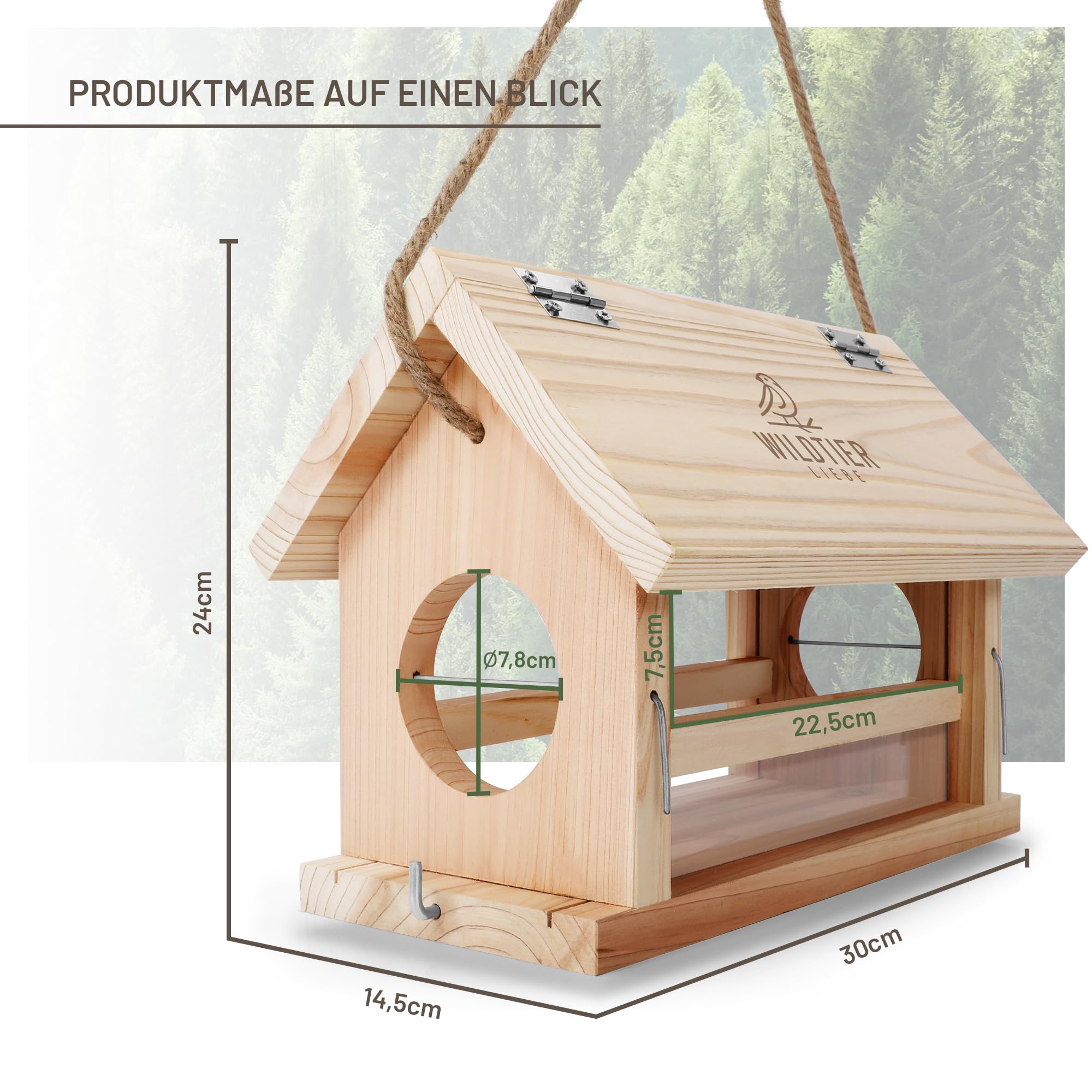 wildtier liebe Vogelfutterhaus groß aus Natur-Holz I XL Vogelhaus zum Aufhängen Wetterfest I Futterhaus Futterstation für Vögel, Vogelhäuschen, Vogel Haus
