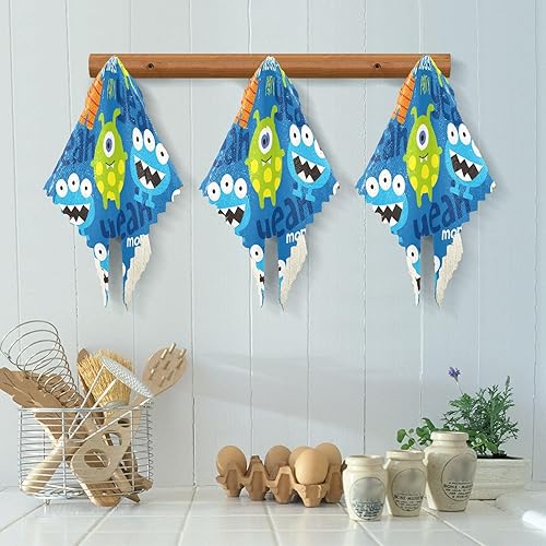 Miniatura 5 de FRODOTGV Monster Party - Juego de 6 toallas de algodón con estampado para secar platos, secado rápido, juego de 6 toallas de cocina para horno de