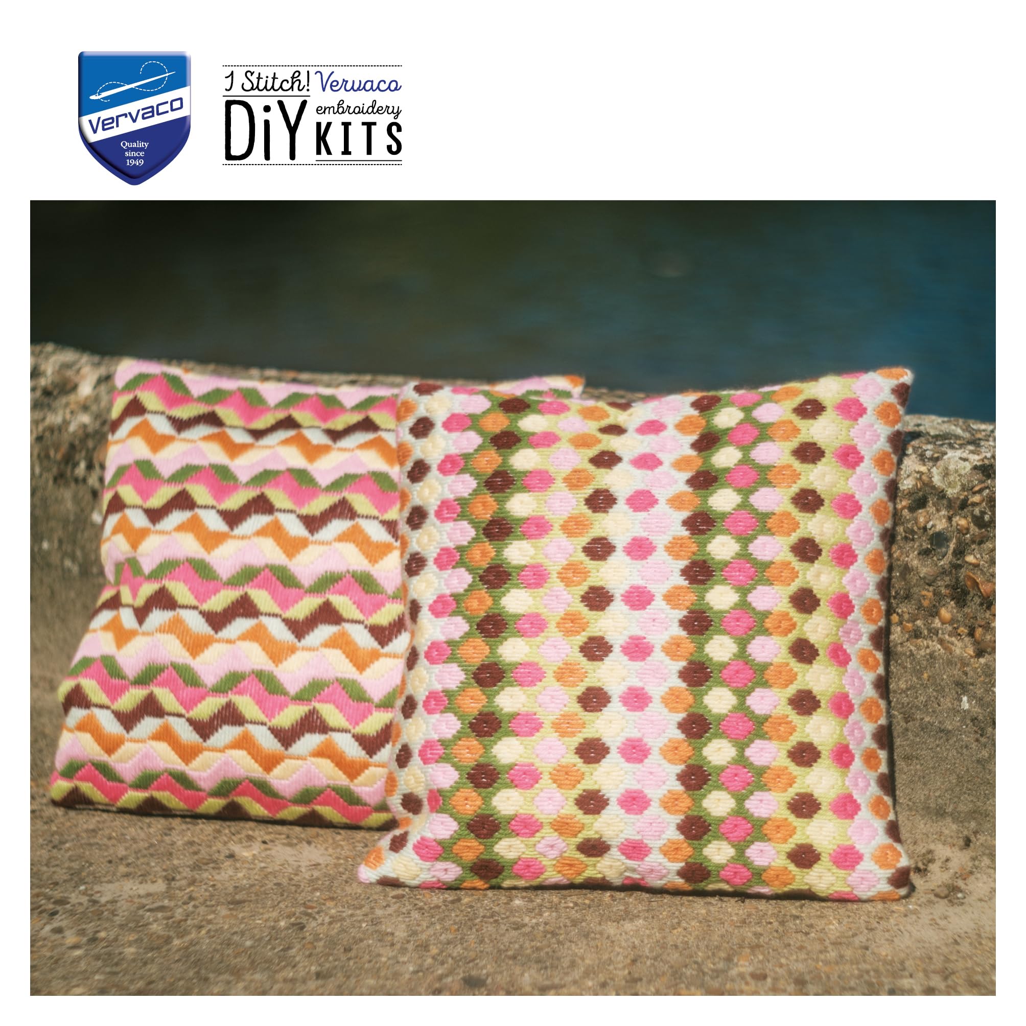 VERVACO Kit Broderie Point Lancé Débutant - Coussin Dégradé DIY 40x40 Cm - Loisir Créatif, Cadeau Fait Main