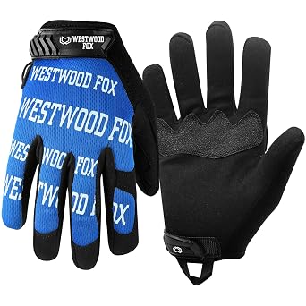 WESTWOOD FOX Gardening Working Gloves Garden Thorn Proof Flexible Heavy Duty Leather Mechanic Utility Dexterity Breathable Construction Gloves for Work Mens Women Blue, S