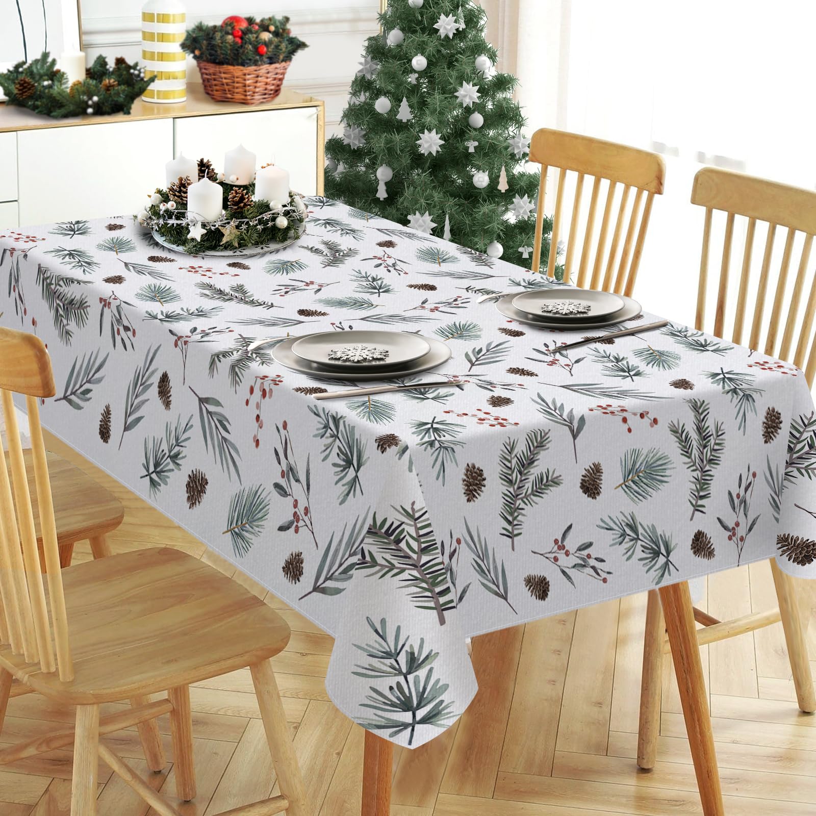 Amazon.com: Tailus Winter Pine Tree Leaves Rectangle Tablecloth 60