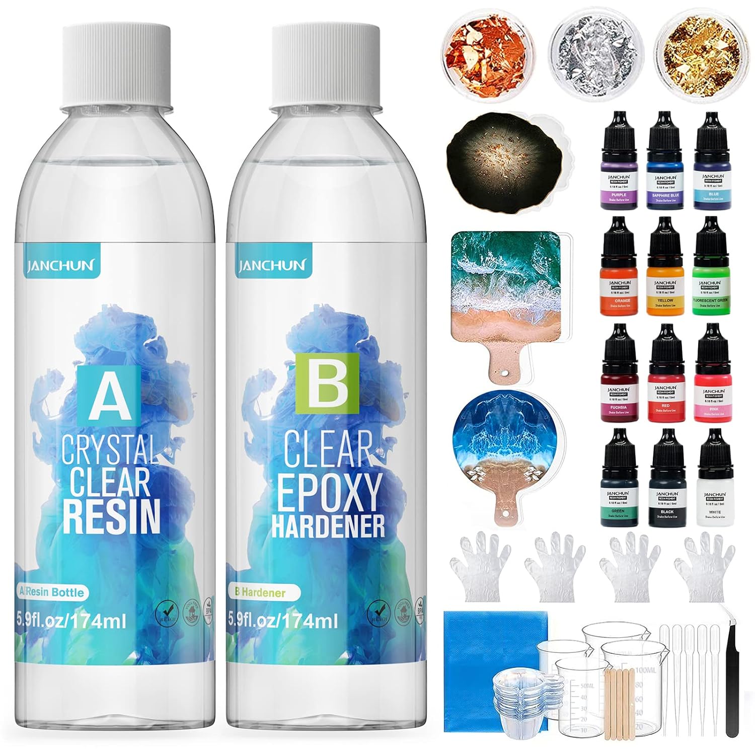 JANCHUN Epoxy Resin Kit for Beginners, 348ml Resin Starter Kits Gift