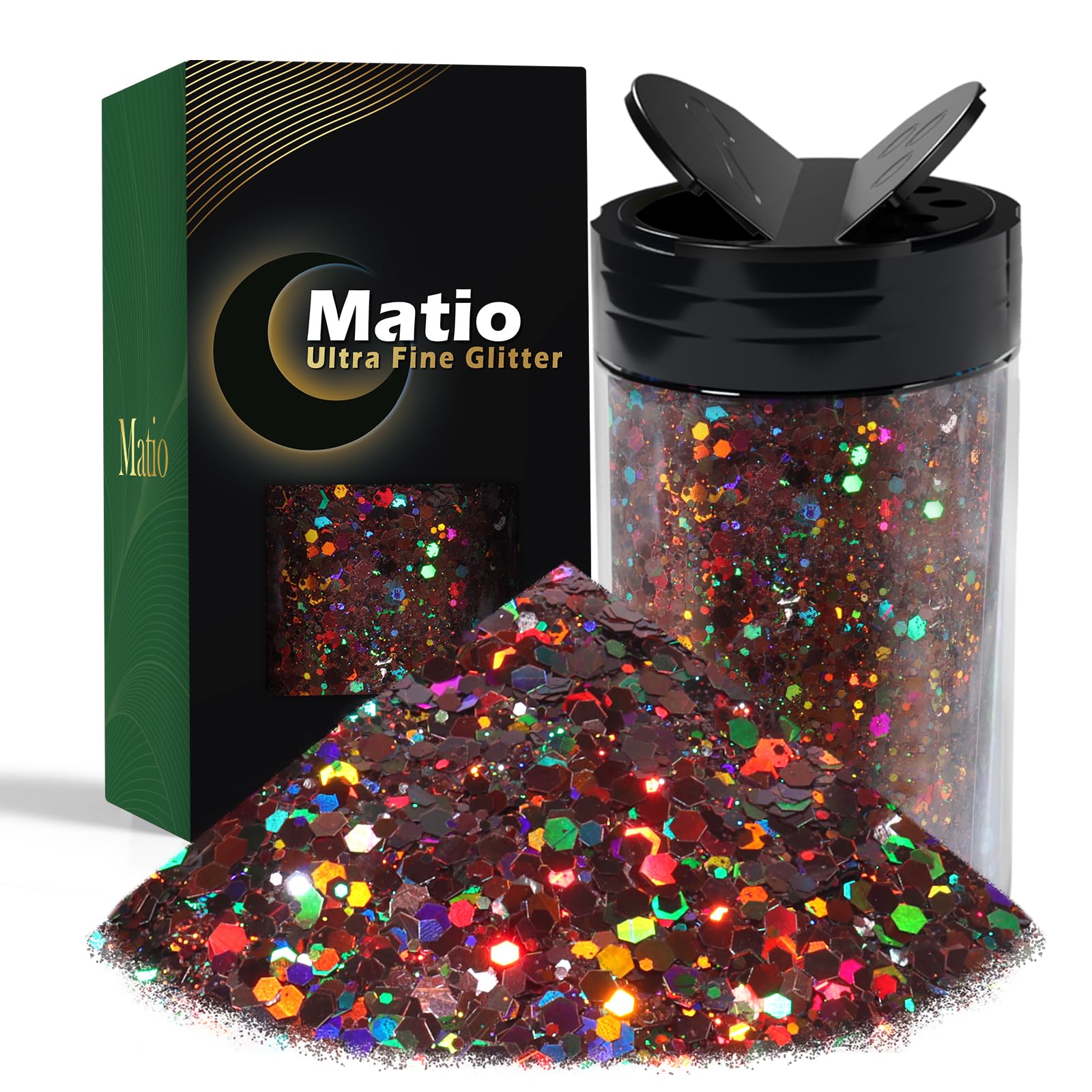 Matio Holographic Chunky Glitter, 7.8oz/220g Brown Craft Glitter for Resin Chunky Nail Flake Sequin Mixed Fine Glitter Powder Bulk Holographic Resin