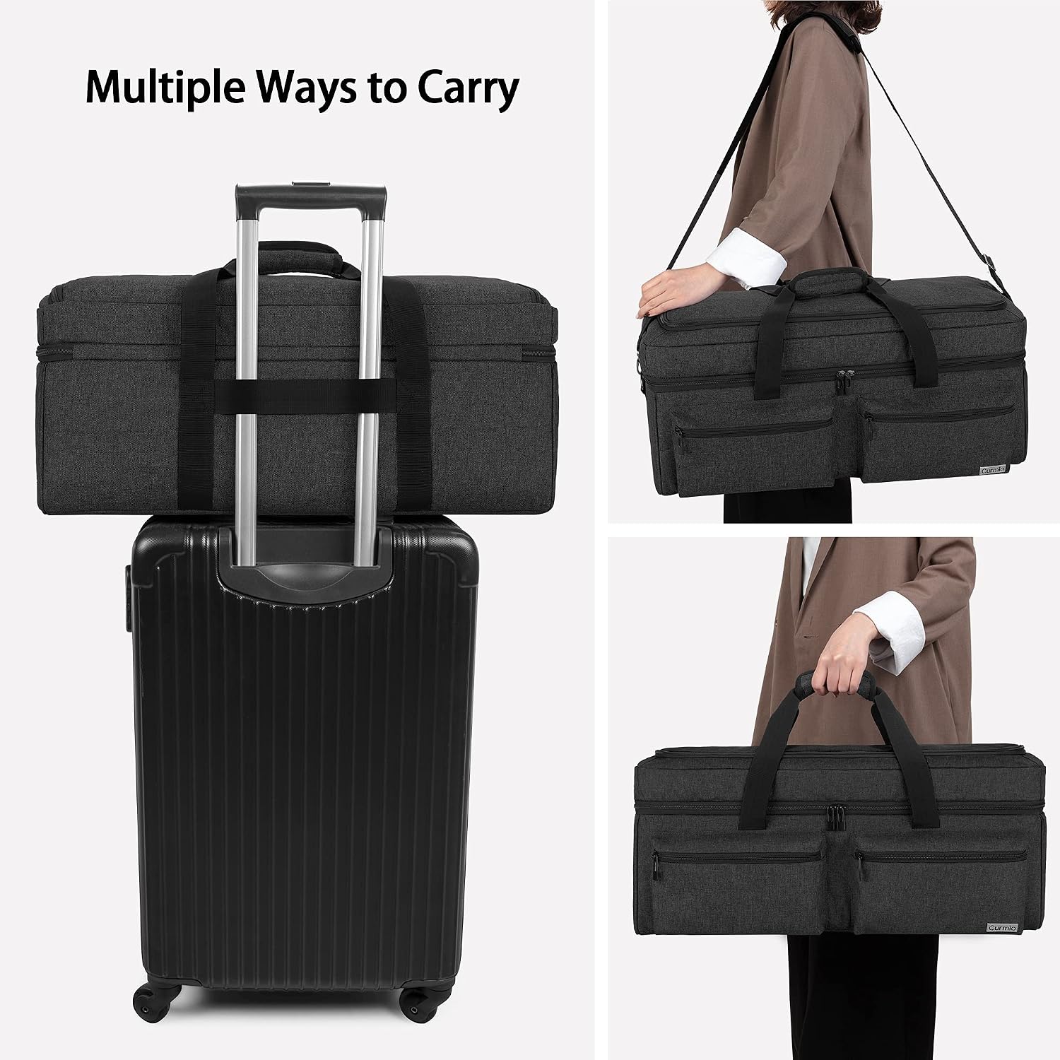 CURMIO Double Layer Carrying Case Compatible for Cricut Maker, Cricut Explore Air 2 and Silhouette Cameo 4, Travel Storage Bag with Pockets for Craft Tools, Black (Bag only, Patented Design)