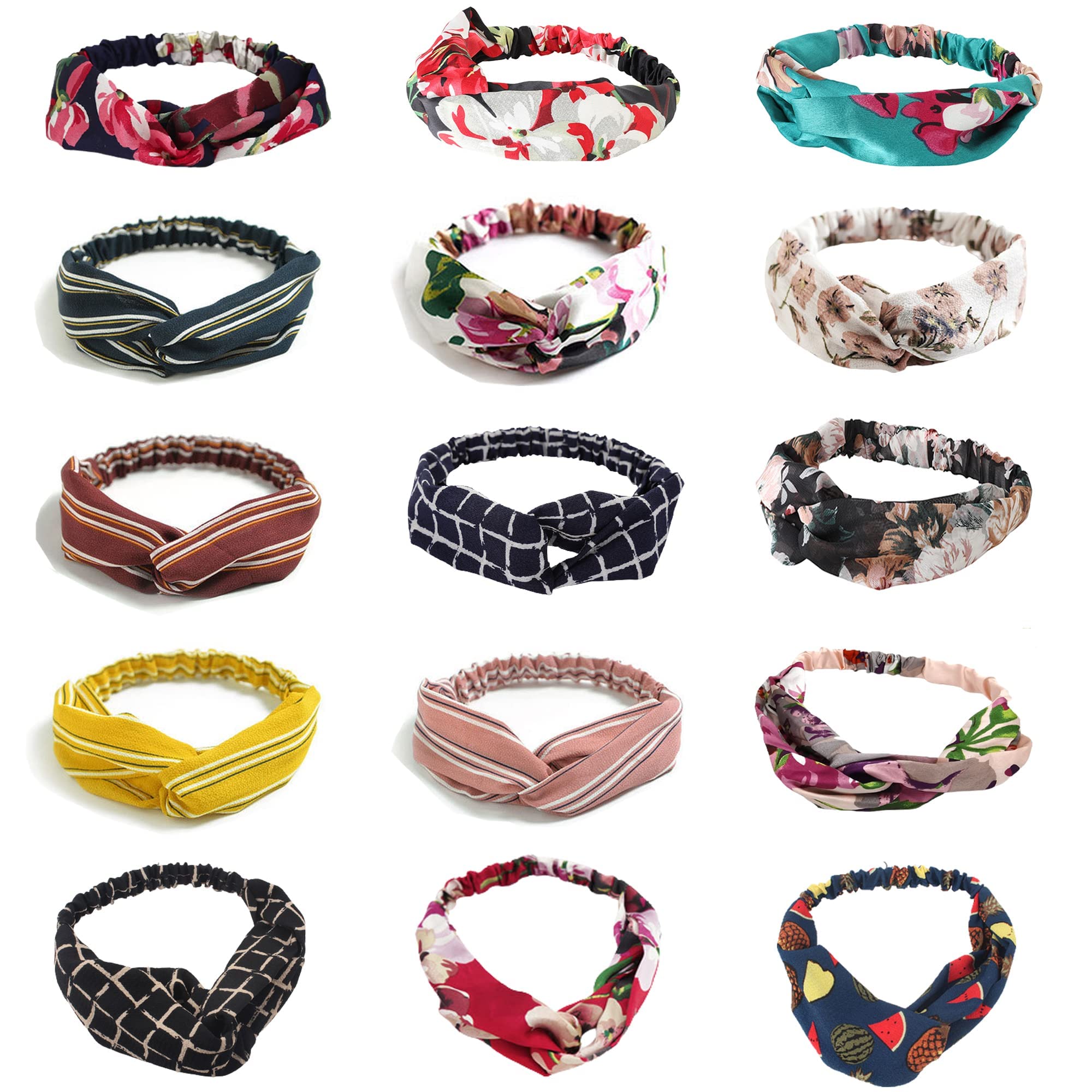 Roheafer 15 Pieces Women's Headbands Boho Headbands Tied Flower Accessories