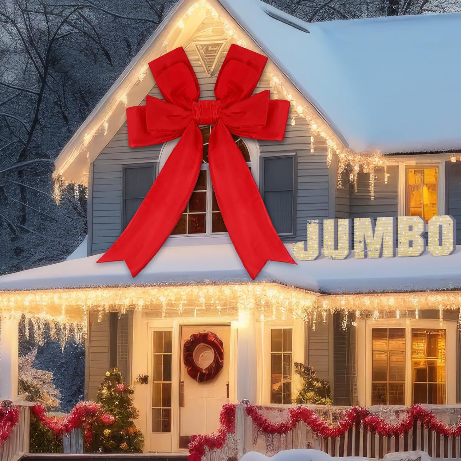 72 x 90 Inch Large Outdoor Red Christmas Bow Decorations, Waterproof Giant 4-Loop Xmas Decorative Bow for Garage Door Porch Gate House Front Yard Holiday Decorations 72x90 Inches Deep Red