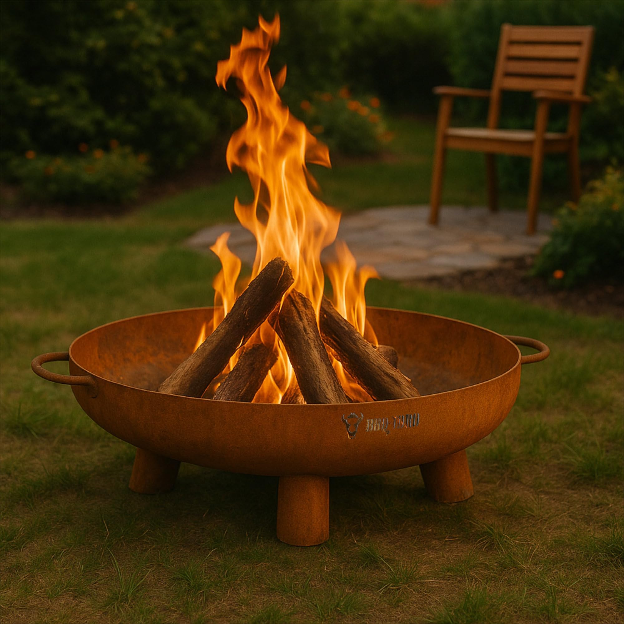 BBQ-Toro Ciotola per fuoco Ø 60 cm | effetto ruggine | ciotola per fuoco da esterno con tre gambe e due maniglie | Braciere da giardino, pozzo per fuoco, vassoio per fuoco