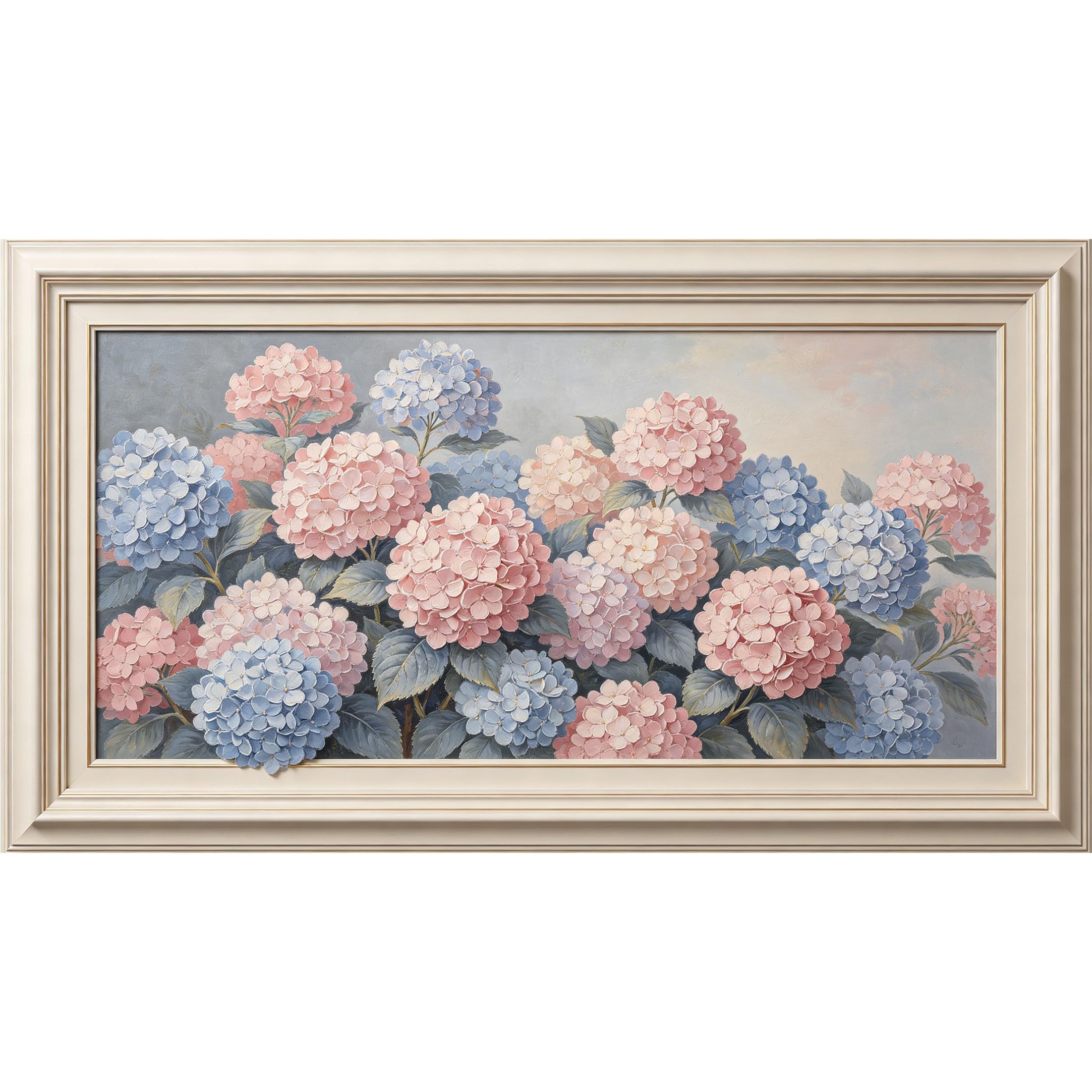 QZLITHOTIC 50×100cm 3D Framed Wall Art， Botanical Hydrangea Flower Oil Painting Self?Adhesive Mural， Water?Activated Peel & Stick Fabric Decor Wall Decal for Bedroom Living Room