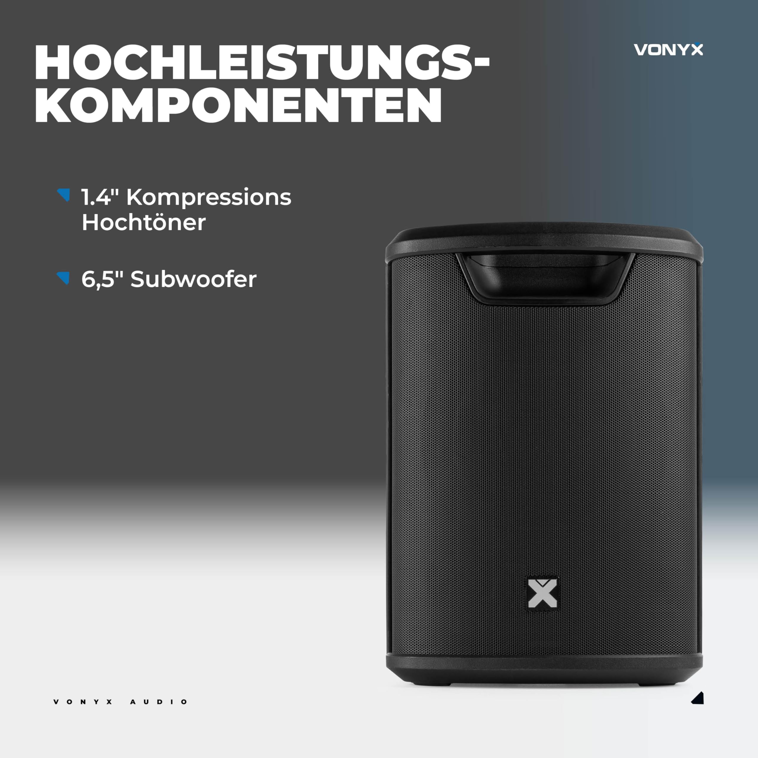 Vonyx PRO X1A - Akku Partybox Bluetooth Lautsprecher Groß, 250 Watt, bis zu 22 Std. Akku, AUX & Line Out, Mobile PA Anlage, 3-Kanal Mixer, Stereo Pairing - Mobile Musikbox Groß, USB & MP3 - Schwarz