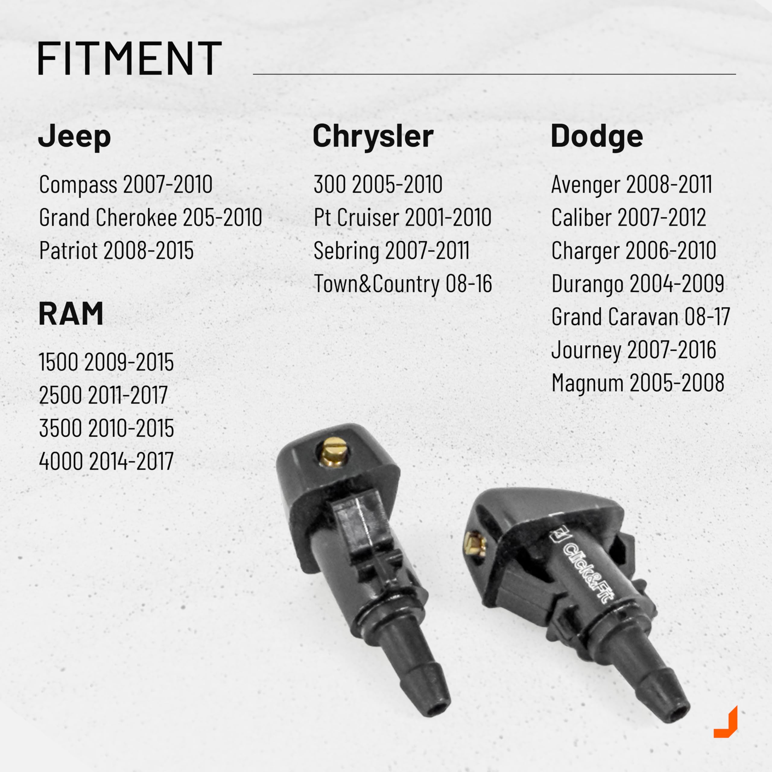 Click&Fit Adj zestaw naprawczy dysz spryskiwaczy przedniej szyby kompatybilny z Jeep Grand Cherokee Compass Patriot, Chrysler 300 Cruiser, Dodge Journey Caliber Avenger Charger 2005-2016 - zawory