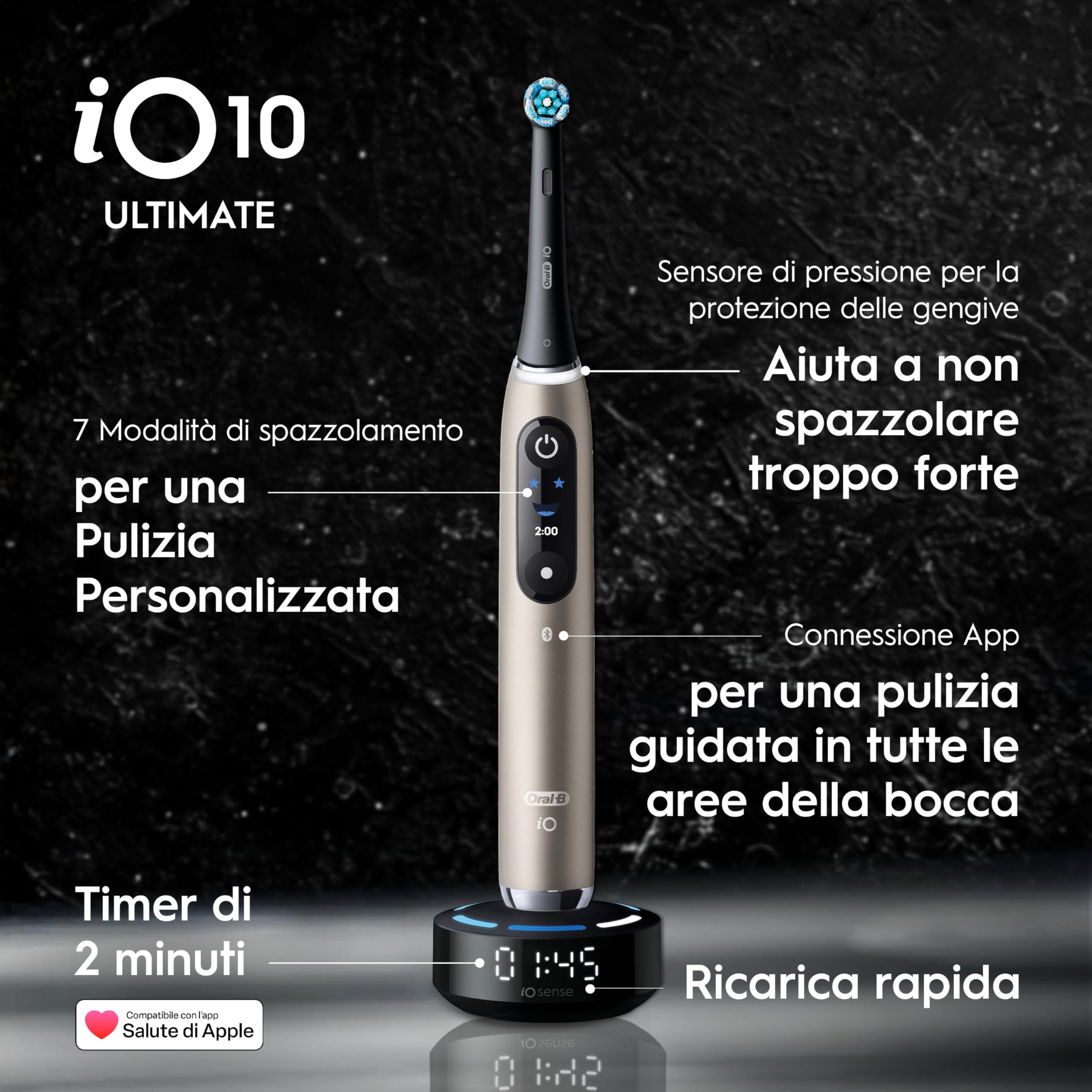 Lasciatemi in Bocca iO10 Lunar Gold Toothbrush - Clean Head Magico - Dettaglio