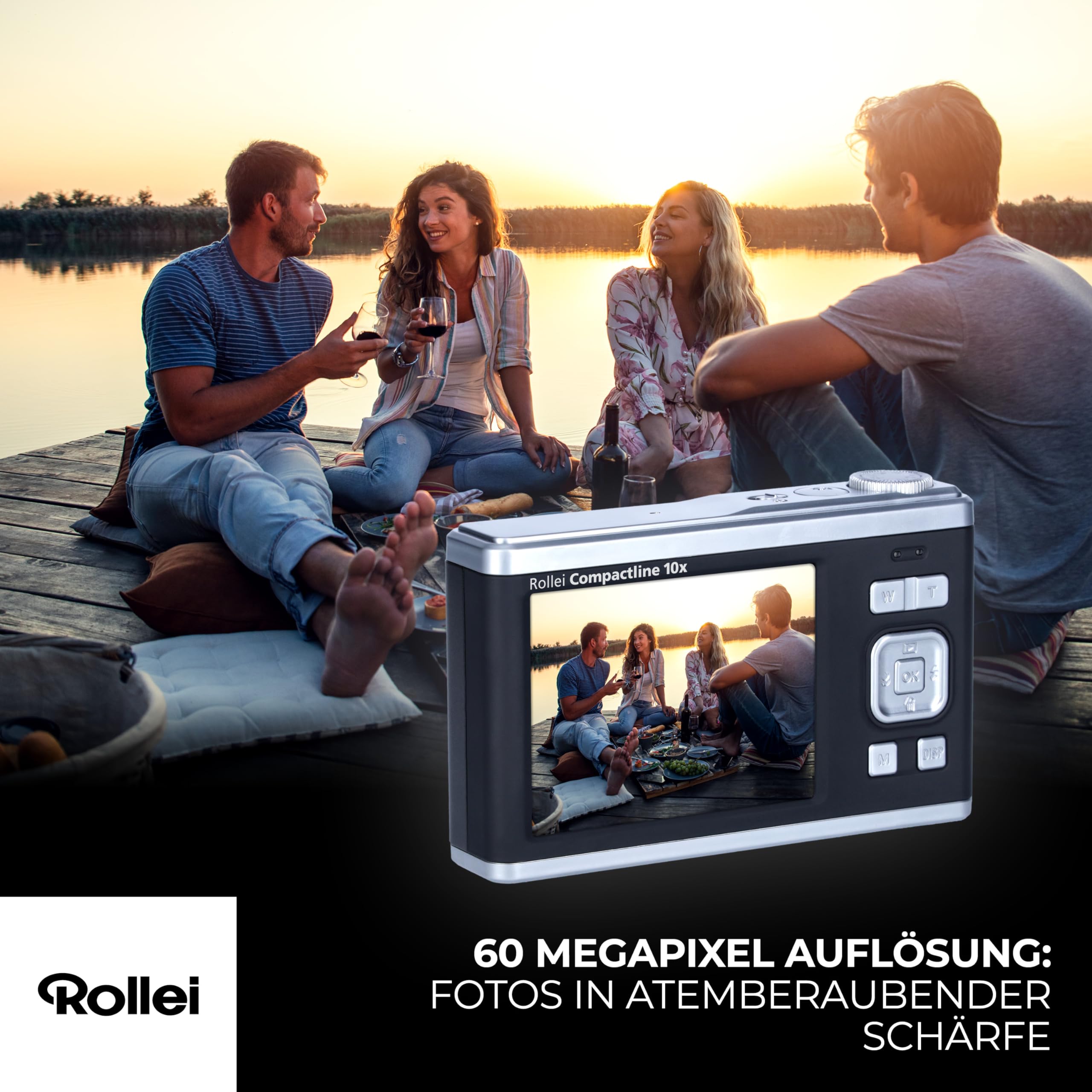 Rollei Compactline 10X – 60 MP – 10x zoom optyczny; wyświetlacz do selfie; doświadcz perfekcji w każdym obrazie dzięki elektronicznej stabilizacji!