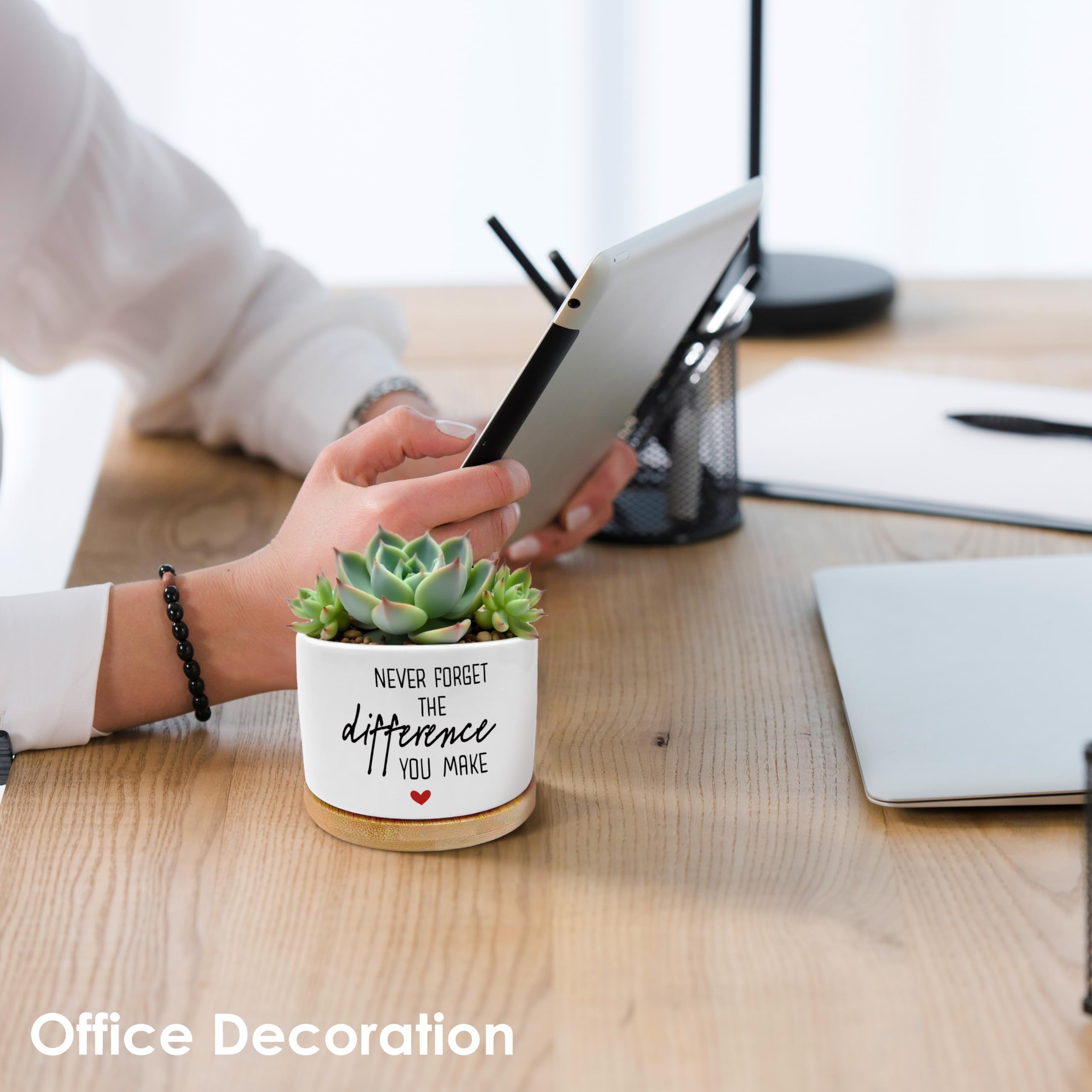 Vergessen Sie nie den Unterschied, den Sie machen, Abschiedsgeschenke für Kollegen, Boss, Sukkulenten, Wertschätzungsgeschenke, Keramik-Pflanztöpfe für Zuhause, Büro, Schreibtisch, Tischregal