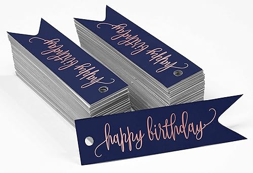 Miniatura 128 de Etiquetas de papel para colgar con texto en inglés «Happy Birthday», 100 unidades Azul,Aqua Blue,Negro -,azul, cerceta (Dark Teal Blue),Rosa