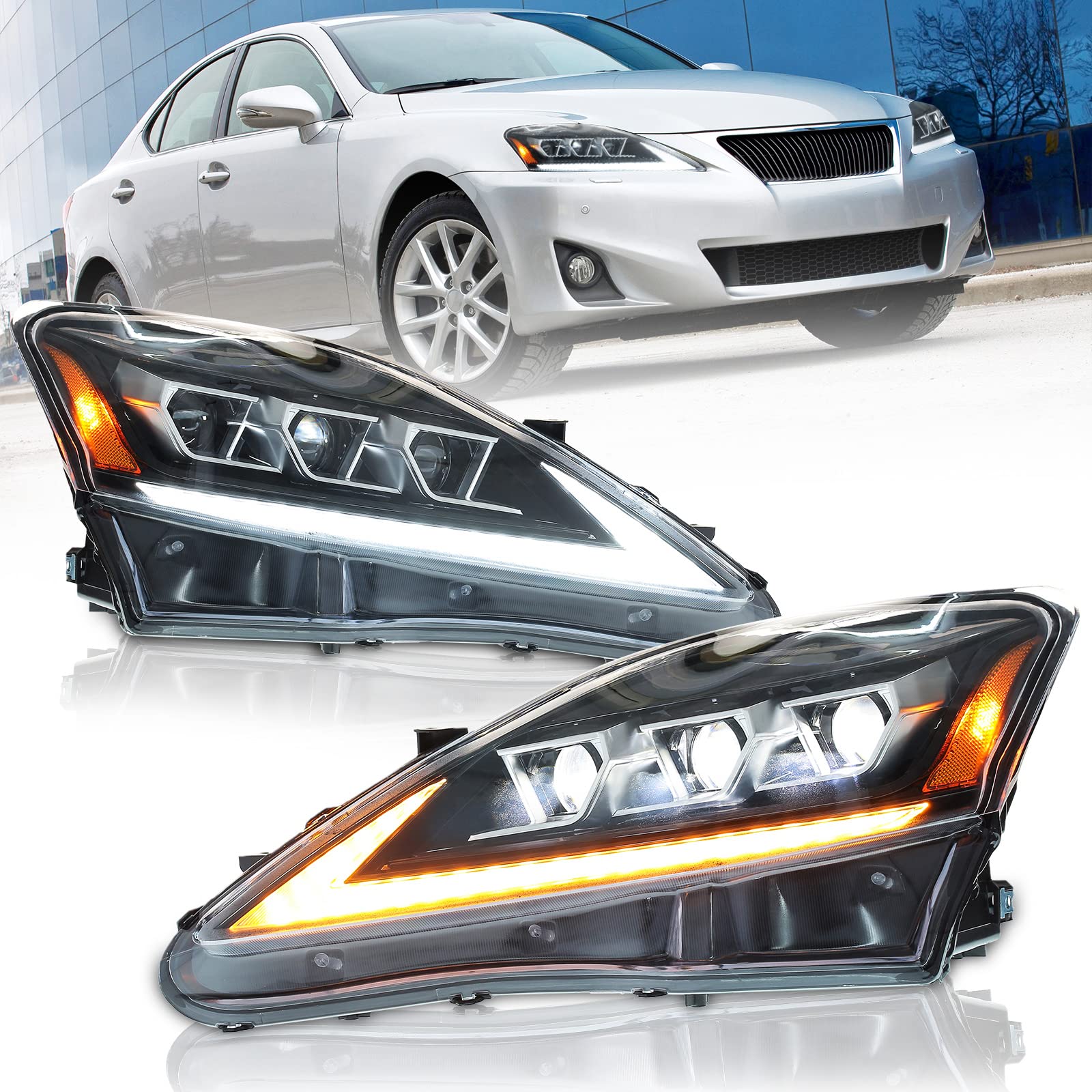 ヘッドライト 0608 Lexus IS250 Clear LED DRL Signal Projector Headlights
