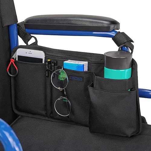 Wheelchair Side Bag with Cup Holder, Wheelchair Armrest Pouch Accessories