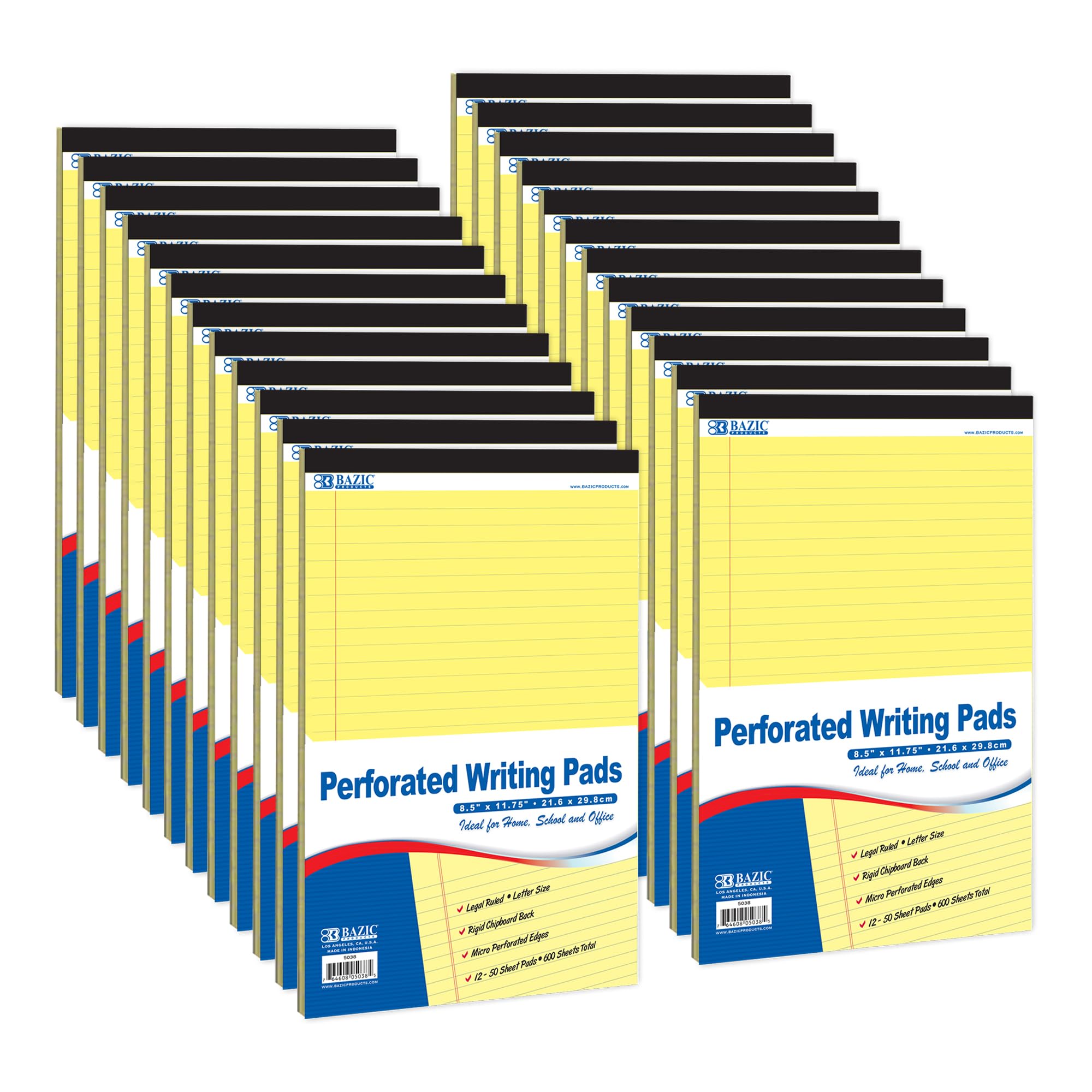 BAZIC Products Perforated Writing Pad 50 Sheets 8 5x11 75 Lined Ruled Writing Pads Easy Tear Note Paper